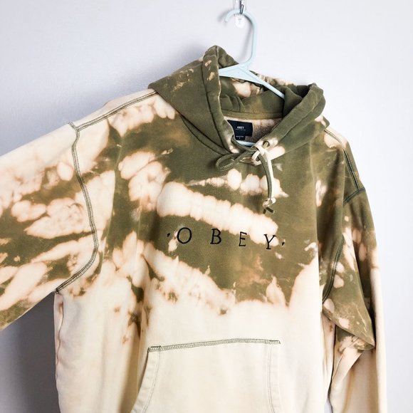 Obey Pullover Hoodie Tie Dye Green Cream Hooded Sweatshirt Mens Large - Picture 4 of 7